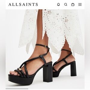 All Saints Black Bella Leather Platform Heel